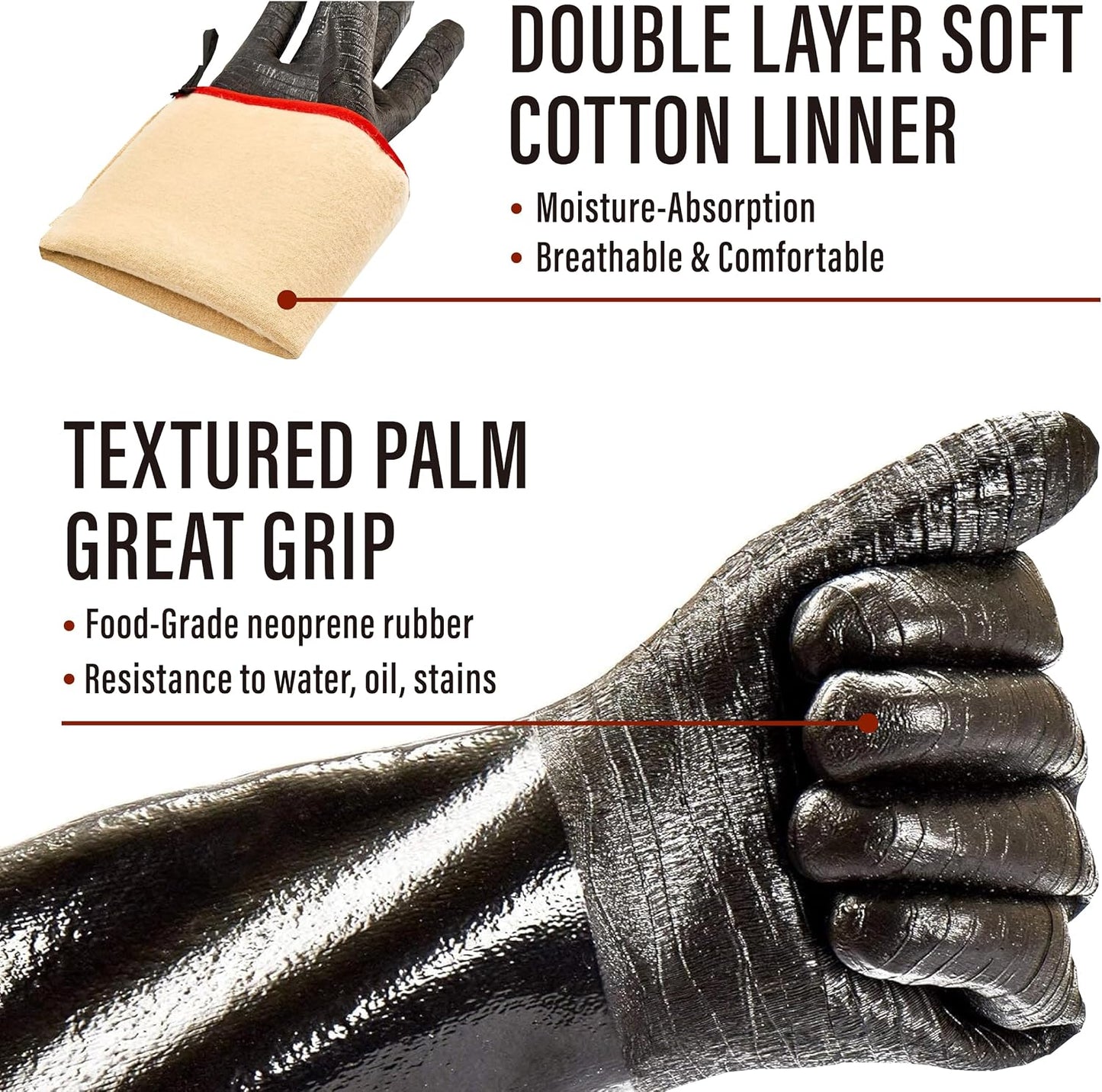 RAPICCA BBQ Grill Gloves, 932°F Heat Resistant Neoprene, 14 in XL | Oil Resistant & Waterproof, For Pitmaster - Smoking, Grilling, Cooking, Deep Frying Turkey, Handling Hot Greasy Meat