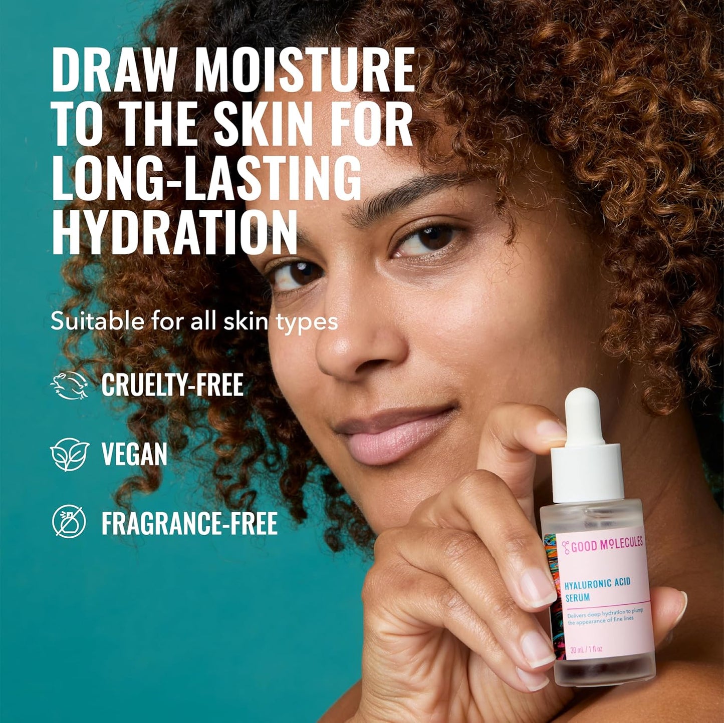 Good Molecules Hyaluronic Acid Serum - 1% Hyaluronic Acid Non-greasy Ultra Hydrating Serum, Facial Moisturizer for Plumper Skin, Skin Care for Face