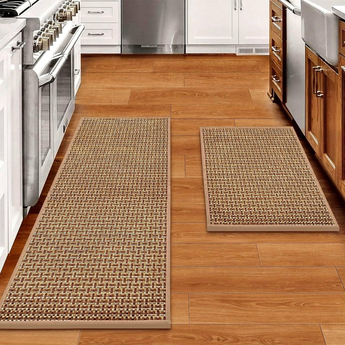 eqivei Kitchen Rugs and Mats Non Skid Washable Set of 2 PCS, Absorbent Runner Rugs for Kitchen, Front of Sink, Kitchen Mats for Floor, 17.3"x 47"+17.3"x 29" (Black)
