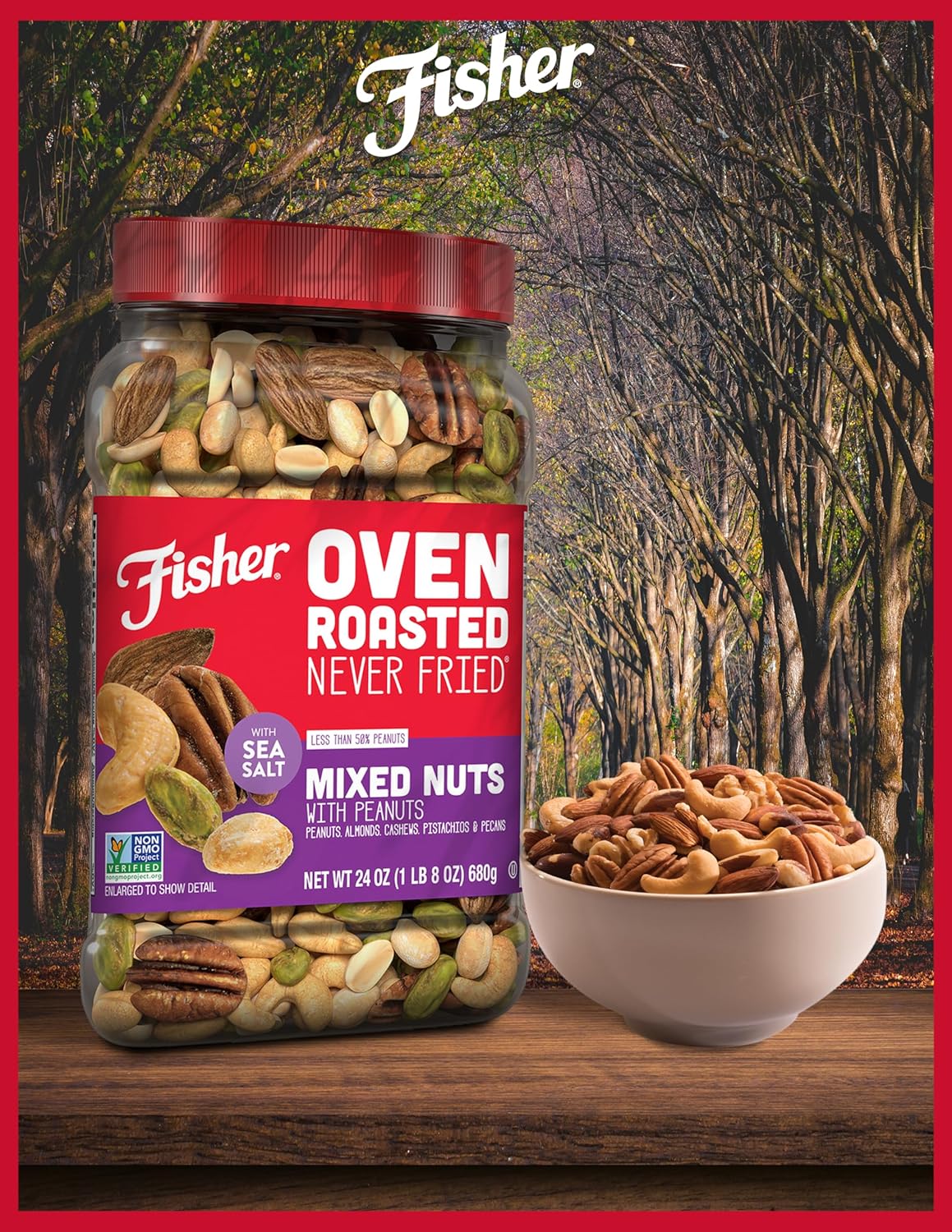 Fisher Oven Roasted Mixed Nuts with Peanuts, 24 Ounces, Reusable Canister