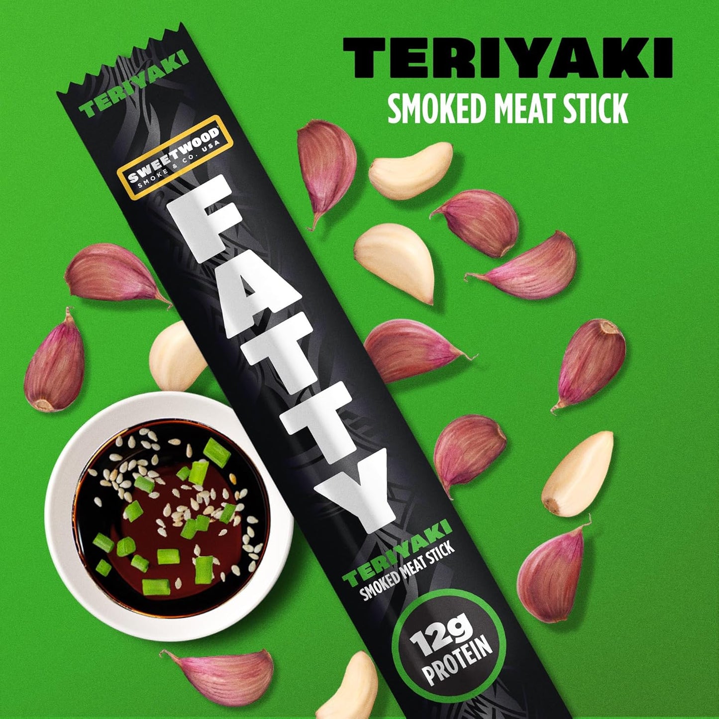 Grass Fed Beef and Pork Meat Sticks, 12g Protein, Teriyaki, 2 oz, Pack of 20