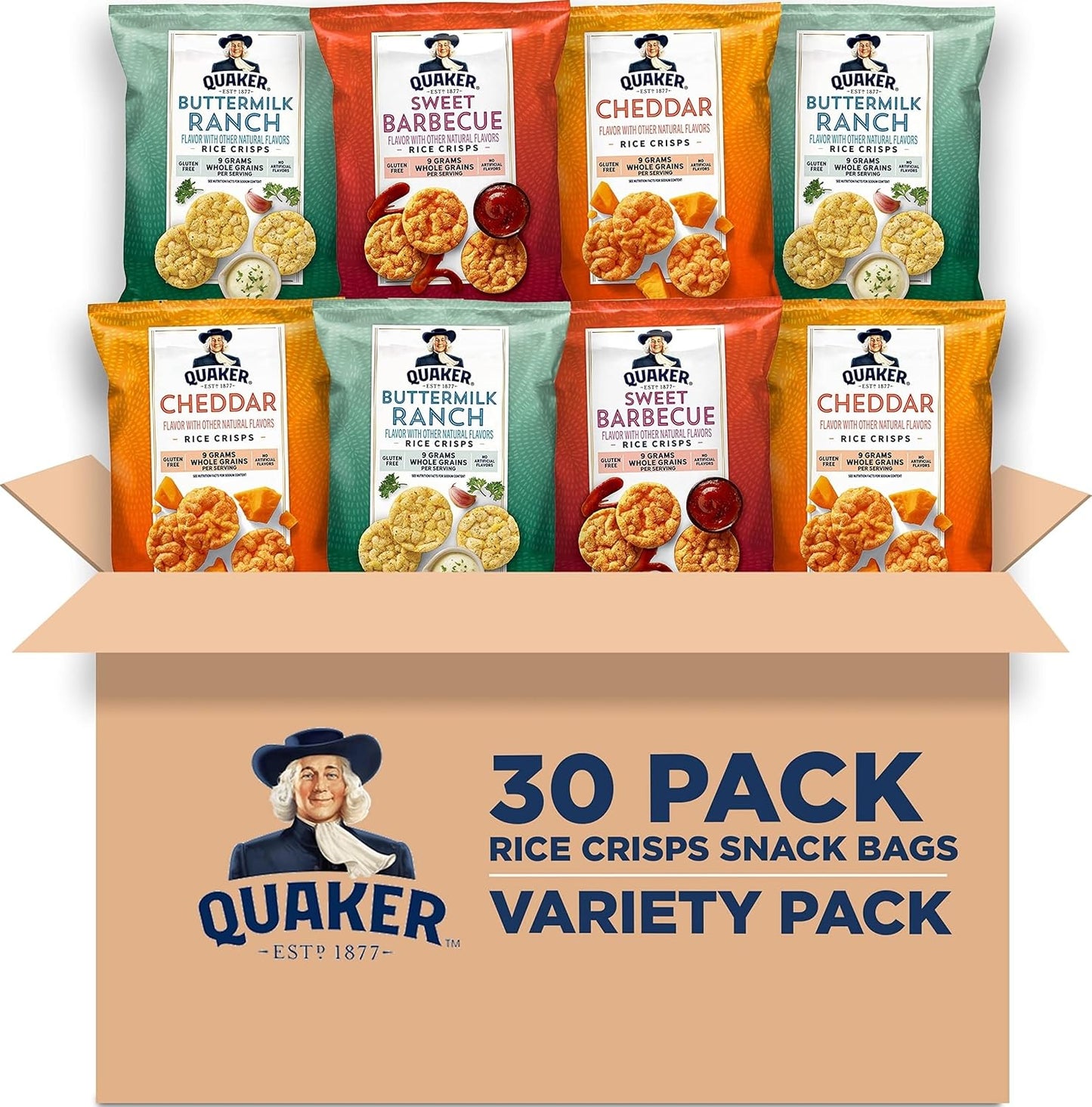 Quaker Rice Crisps, Gluten Free, 3 Flavor Sweet Variety Mix, 30 Count