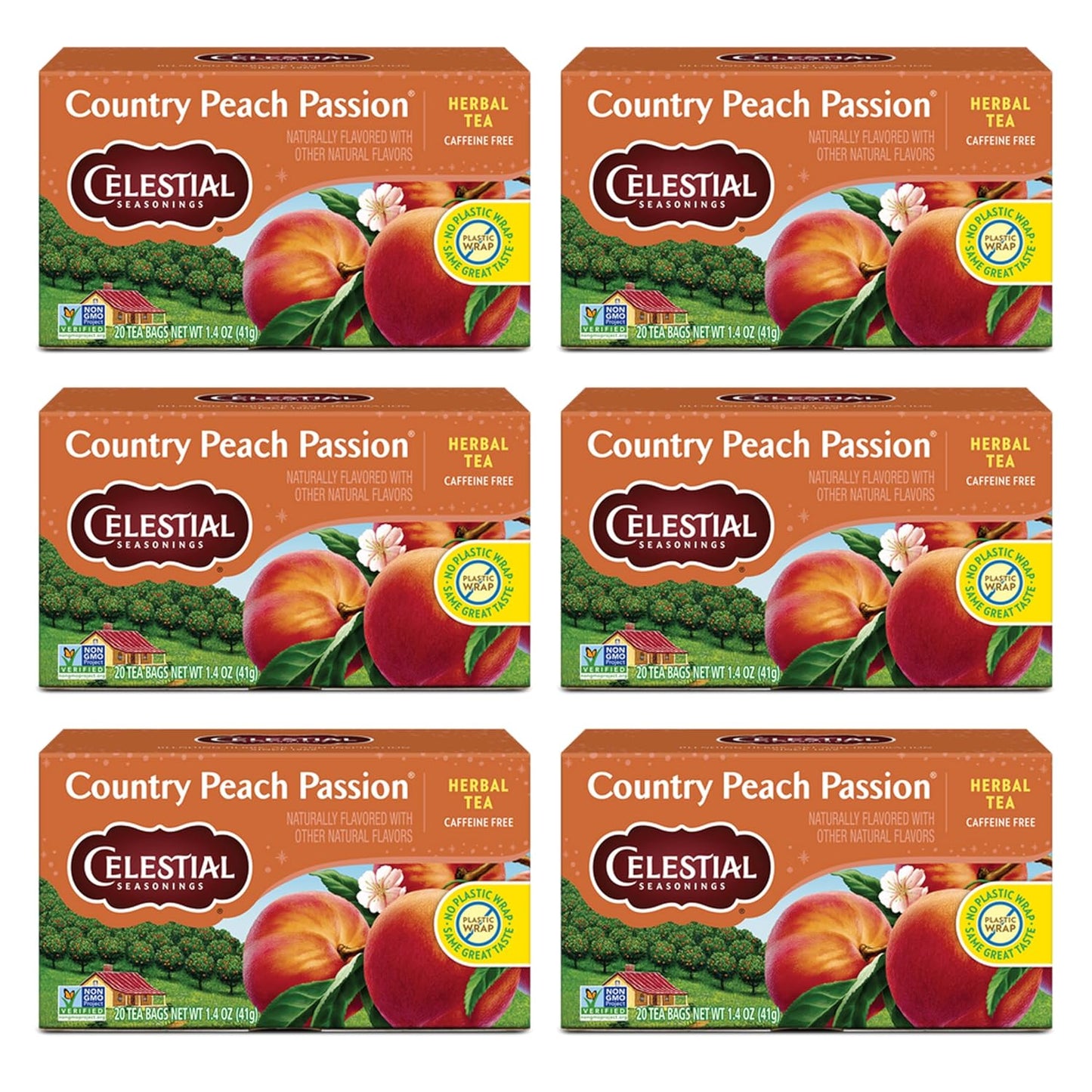 Celestial Seasonings Country Peach Passion Herbal Tea, 20 Tea Bags Box, Pack of 6