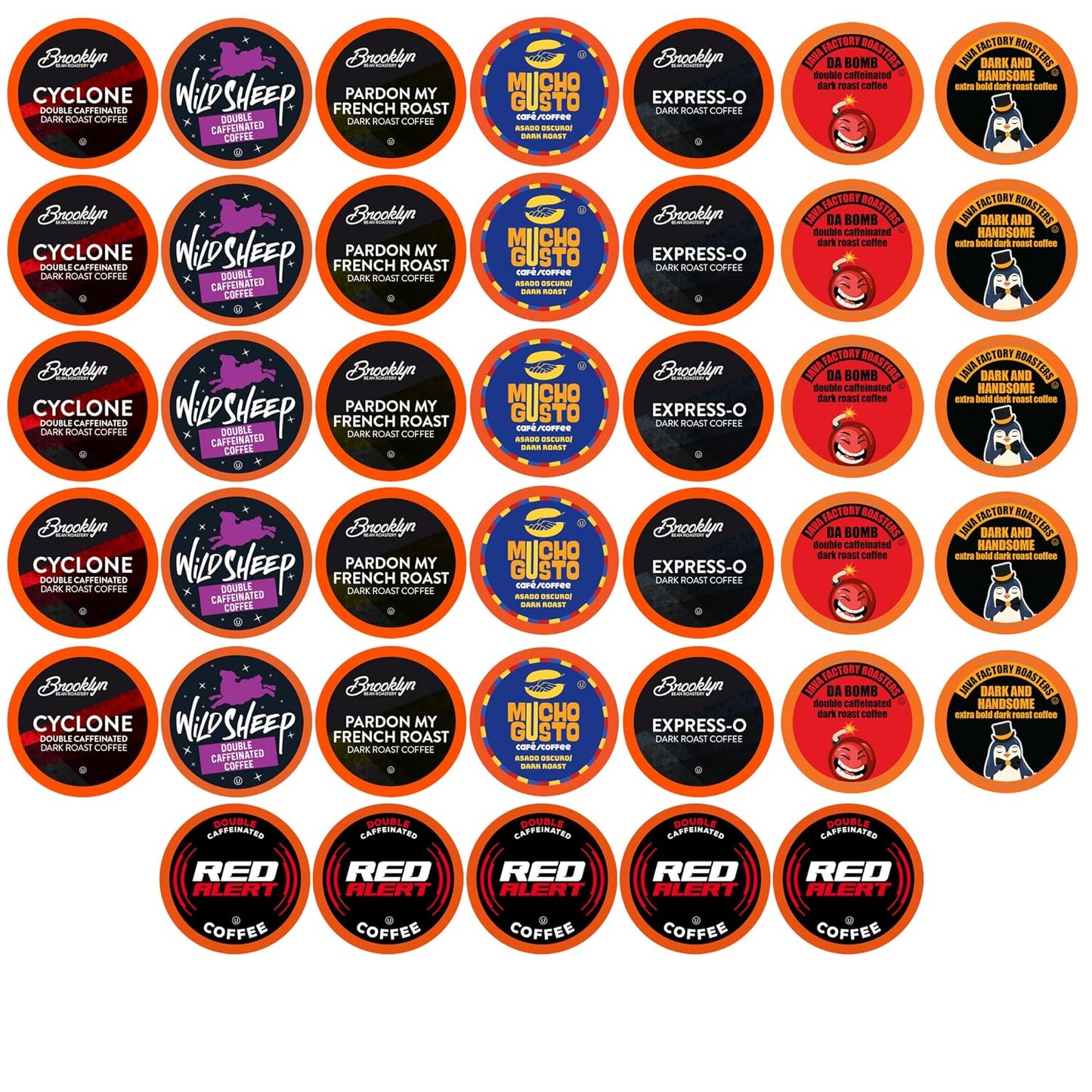 Variety Pack of 40 High Caffeine Coffee Pods for Keurig K Cup Brewers