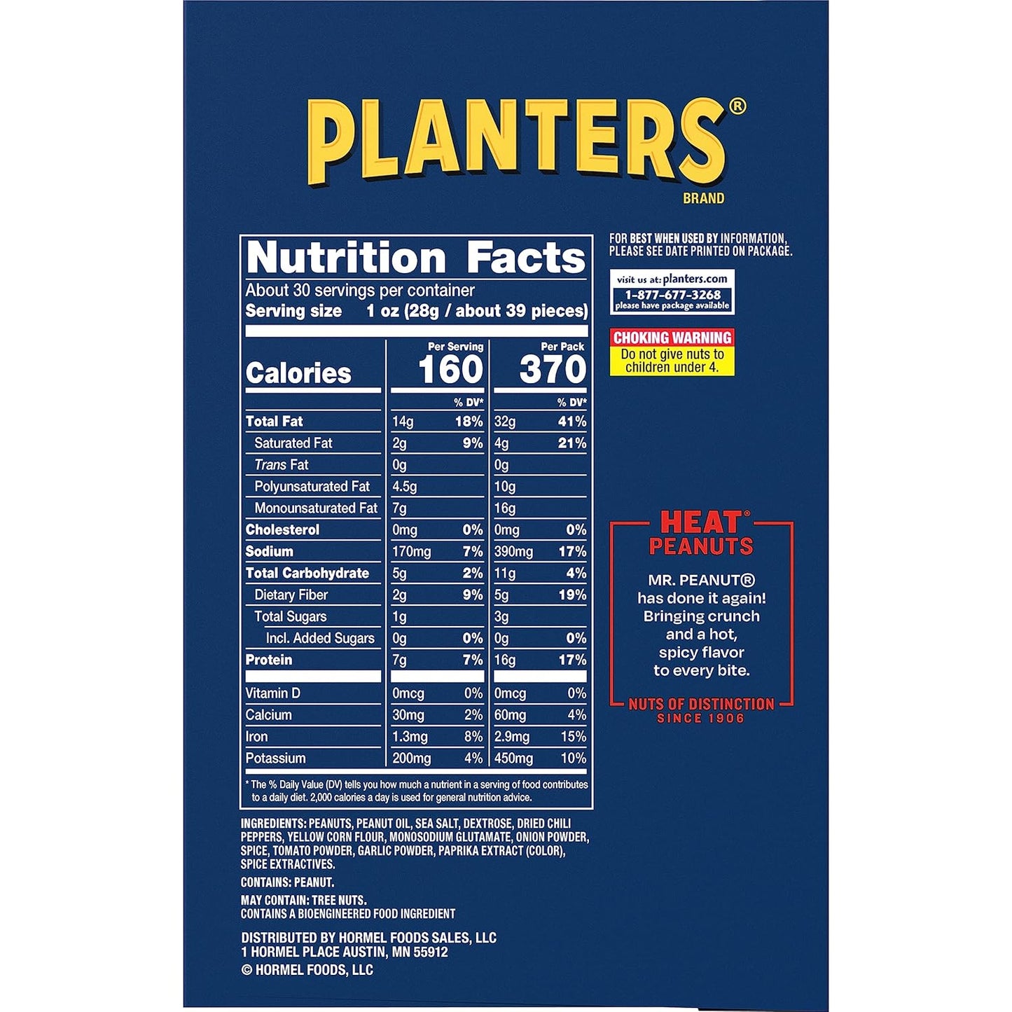 Planters Heat Peanuts, Spicy Snacks, 15-Pack, 2.25 oz Nuts