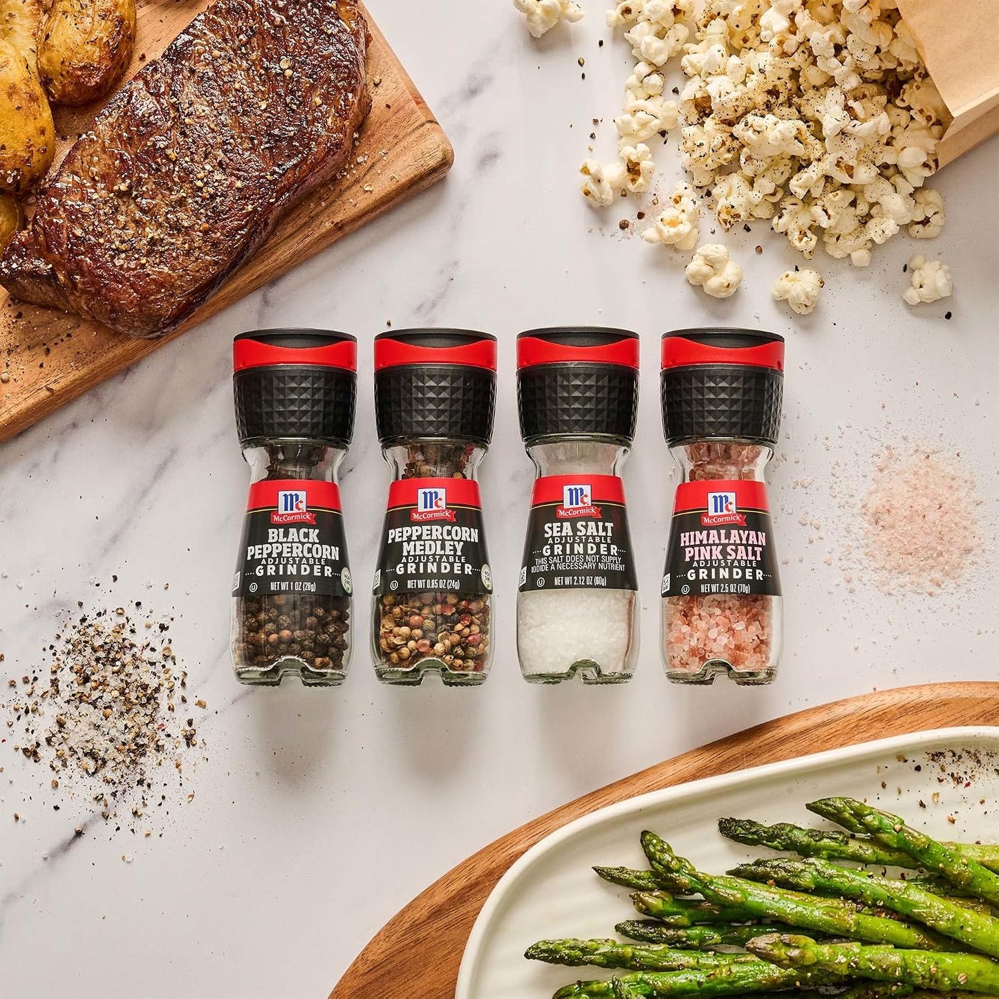 McCormick grinder essentials variety pack non gmo 6.47 oz, varieties include black peppercorn, himalayan pink salt, peppercorn medley & sea salt
