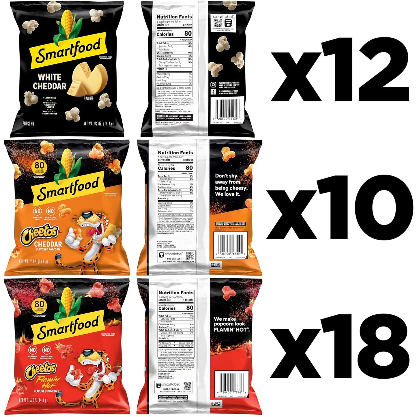 White Cheddar and Flamin' Hot Popcorn Variety Pack, 40 Individually Wrapped Snacks