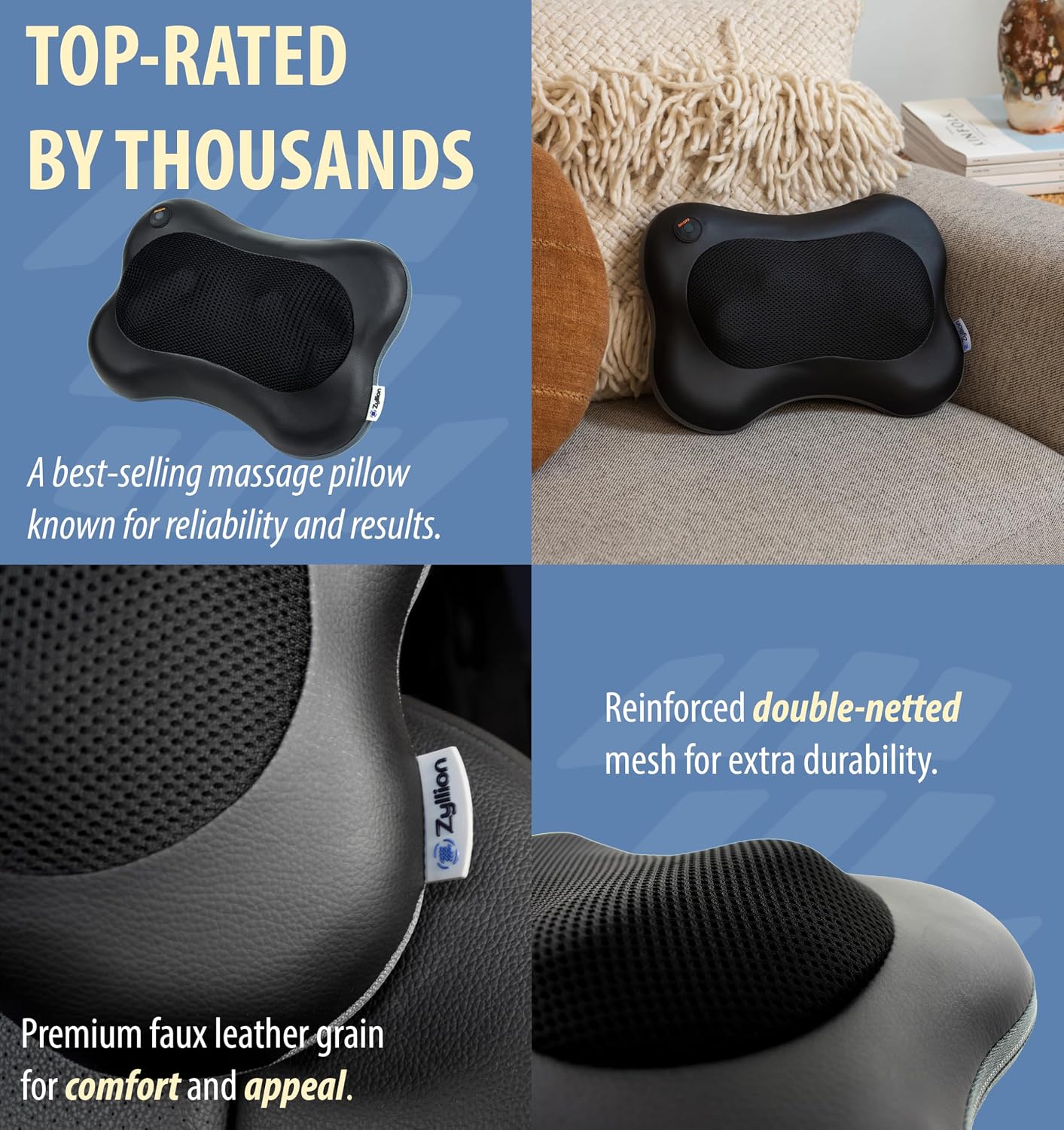 Zyllion Shiatsu Back and Neck Massager with Heat - 3D Electric Kneading Deep Tissue Massage Pillow