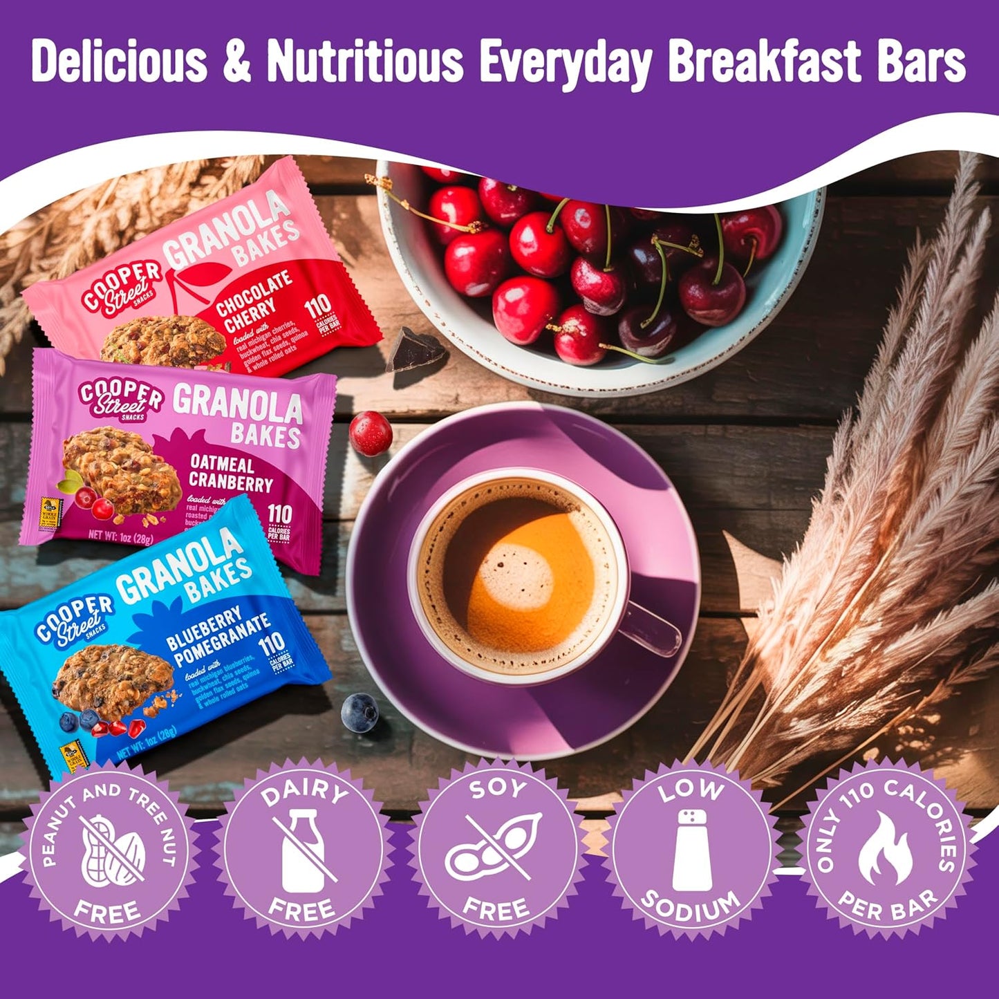 Soft Baked Granola Bars Variety Pack, Nut Free, Low Sodium, Individually Wrapped