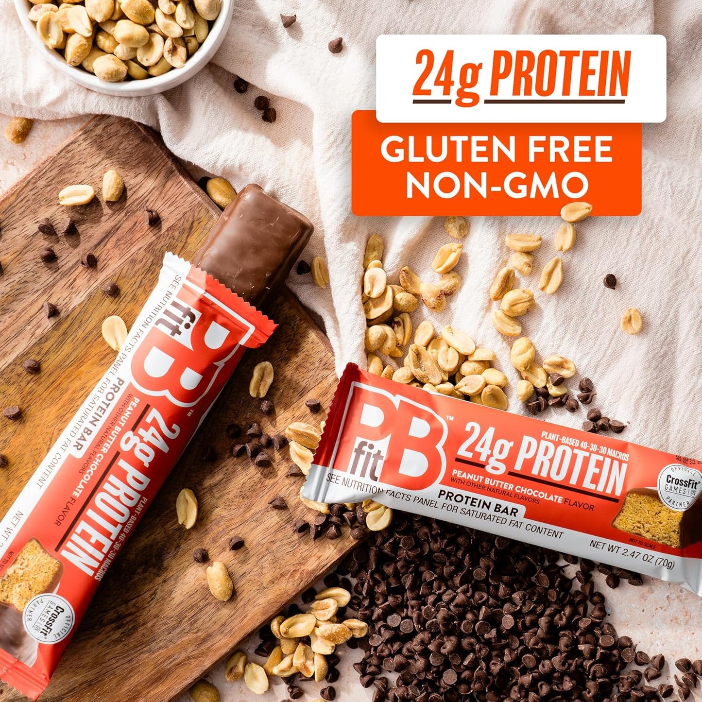 PBfit Peanut Butter Chocolate Protein Bars, 24g Protein, Gluten Free, Vegan, 40-30-30 Macros, 2.47 Oz, Pack of 12