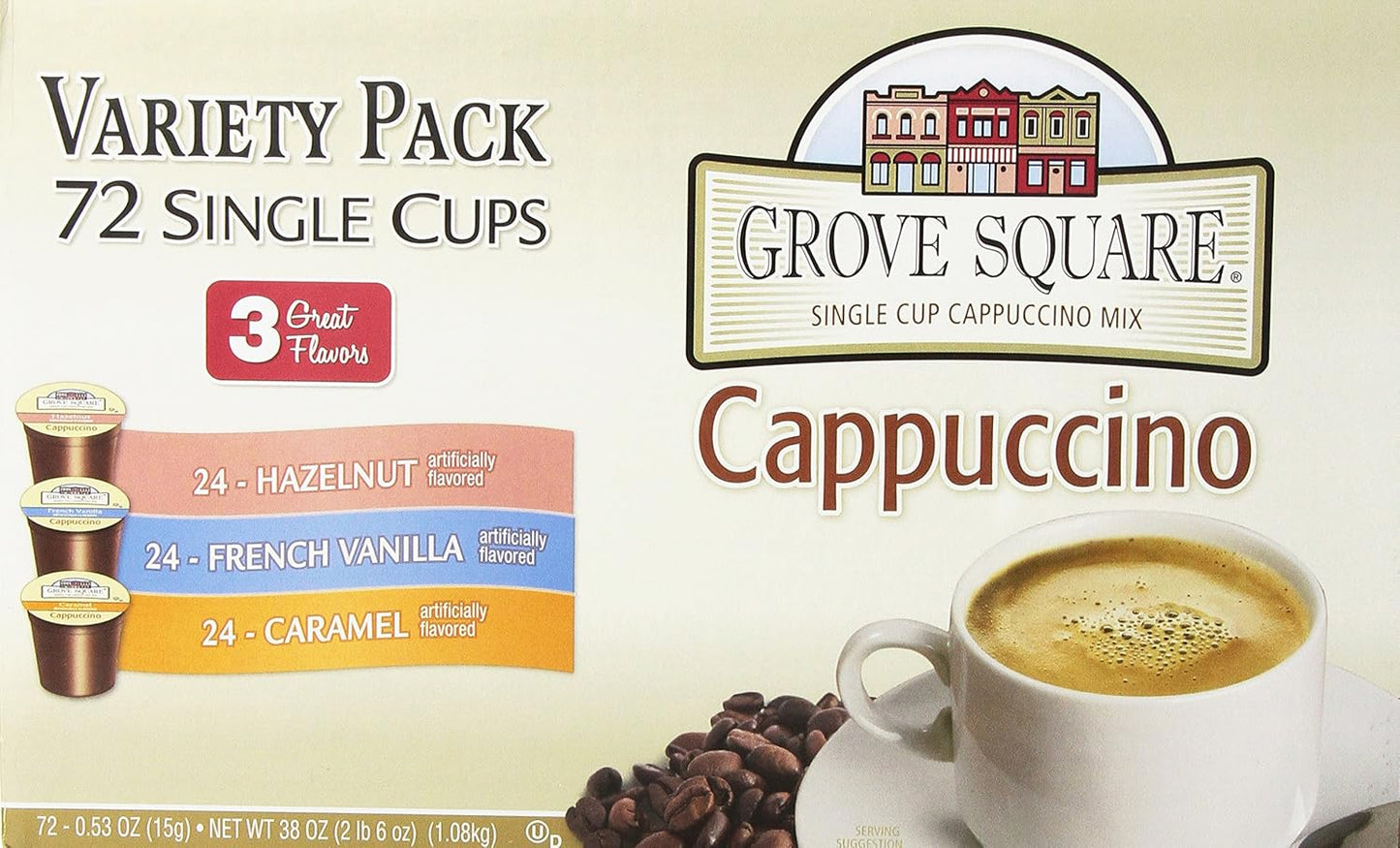 Grove Square Cappuccino Pods Variety Pack Single Serve 72 Count