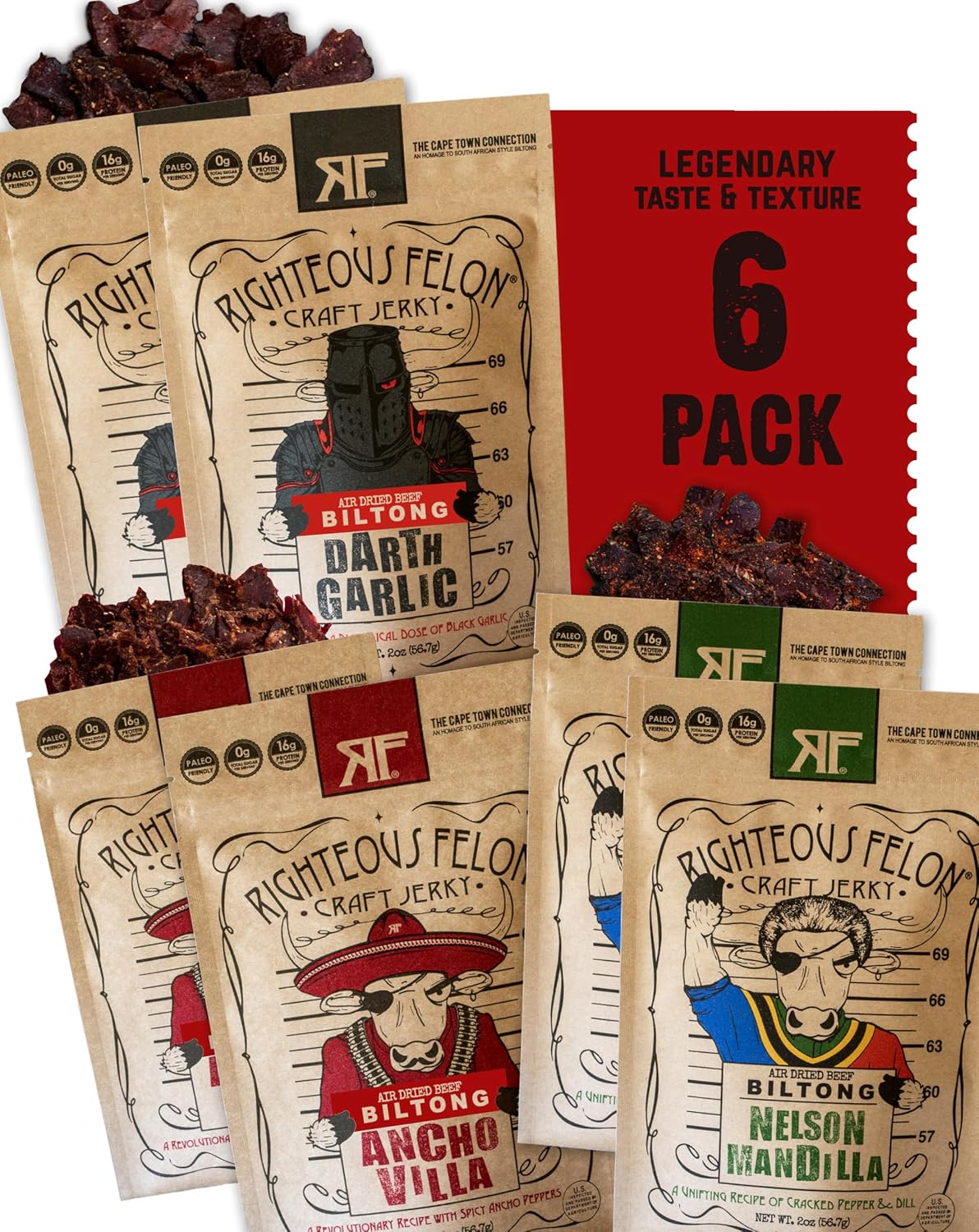 Righteous Felon Biltong Beef Jerky Variety Pack with 3 Flavors