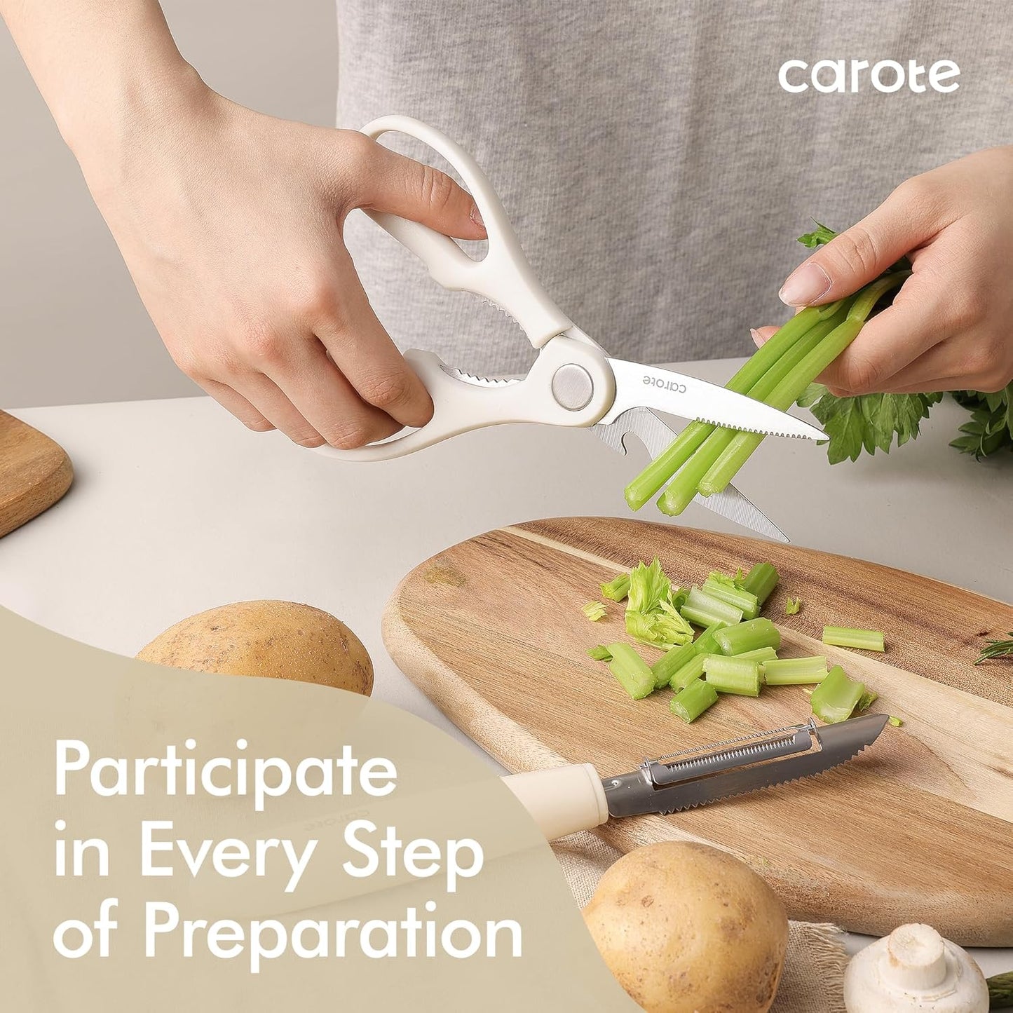 CAROTE 22-Piece Cooking Utensils Set with Wood Cool-Touch Handles, Cream | Silicone Kitchen Utensil, Food Grade, Nonstick Cookware Friendly, BPA-Free, Heat-Resistant, Everyday Home Essentials, Gifts