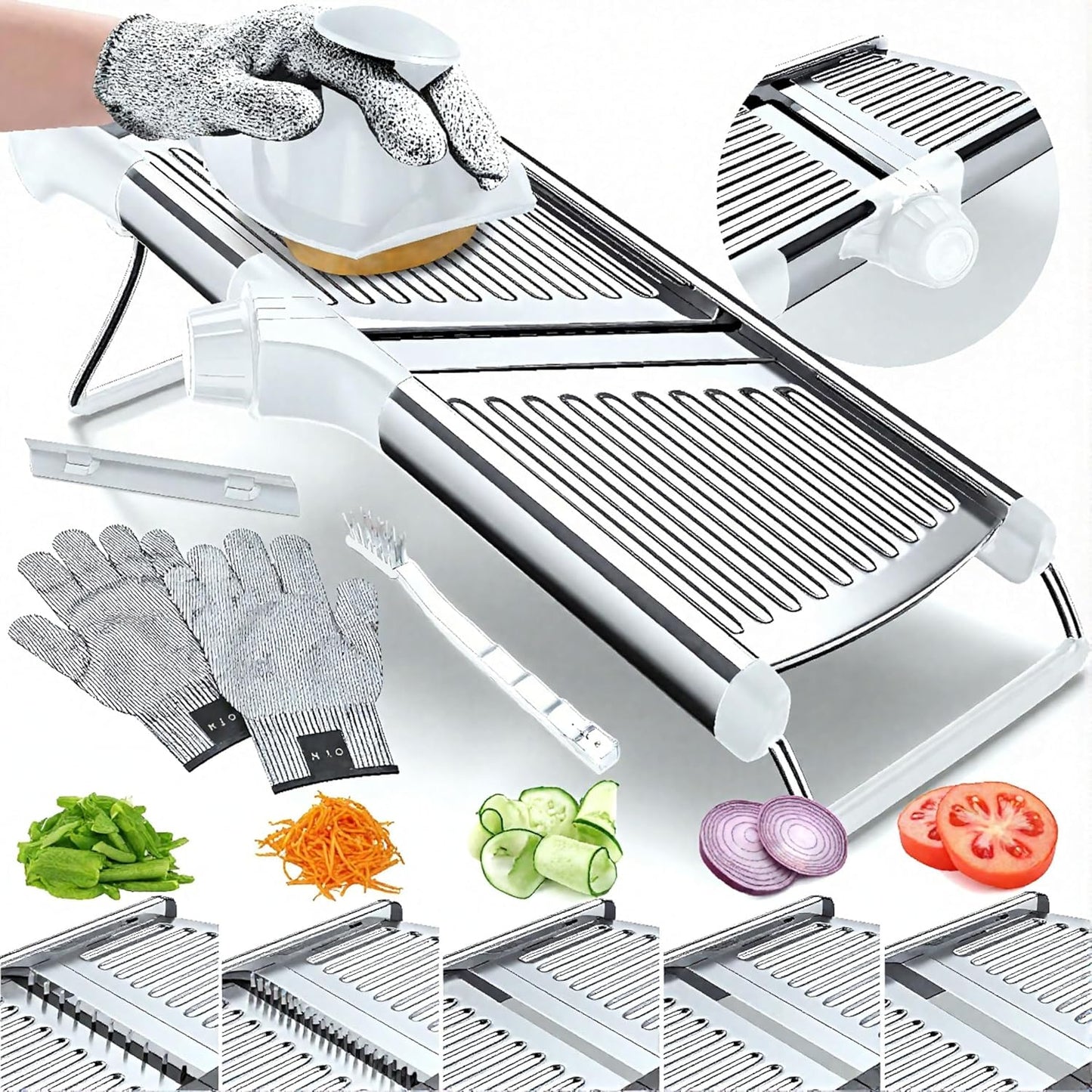 Gramercy Adjustable Mandoline Food Slicer, Mandoline Slicer for Kitchen, Mandolin, Potato, Tomato, Carrot, Vegetable, Fruit and Onion Cutter, Stainless Steel, INCLUDING Cut-Resistant Gloves, Black PRO