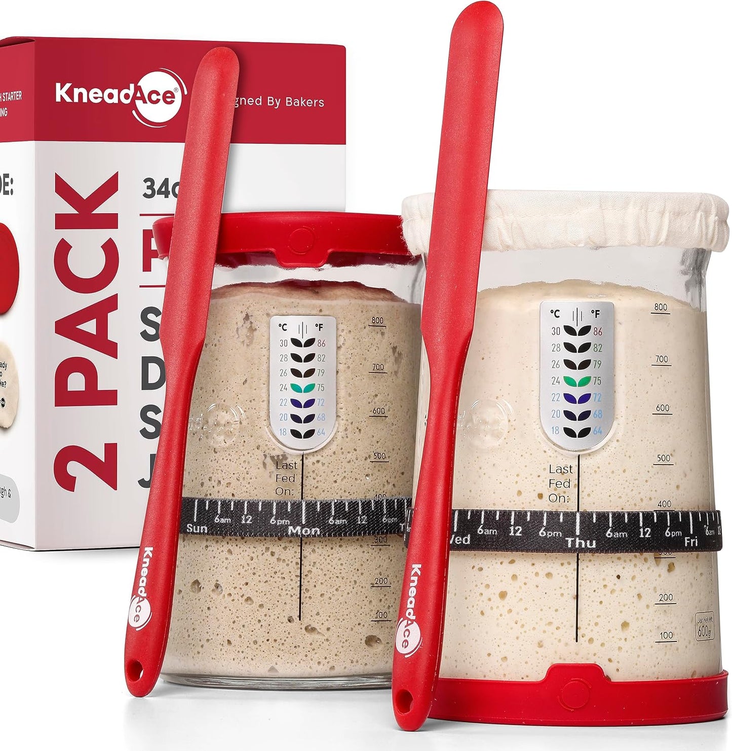 KNEADACE Pro Sourdough Bread Starter Kit - 34 oz Large Capacity Sourdough Starter Jar with 5 unique features for the perfect sour dough bread & sourdough starter kit - sourdough supplies (KA06)