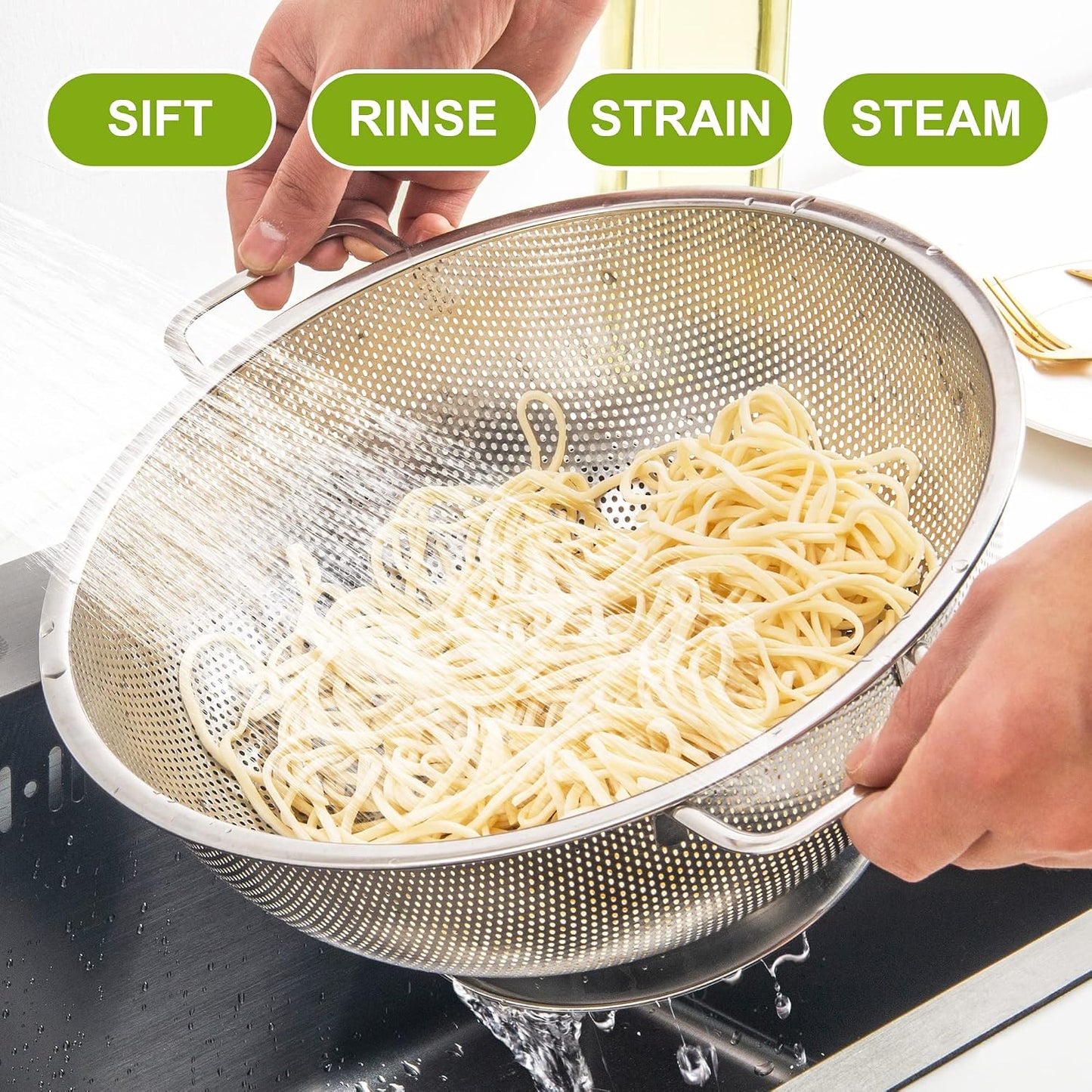 Gulex Colander Stainless Steel 3-Quart, Strainer Kitchen, Dishwasher Safe