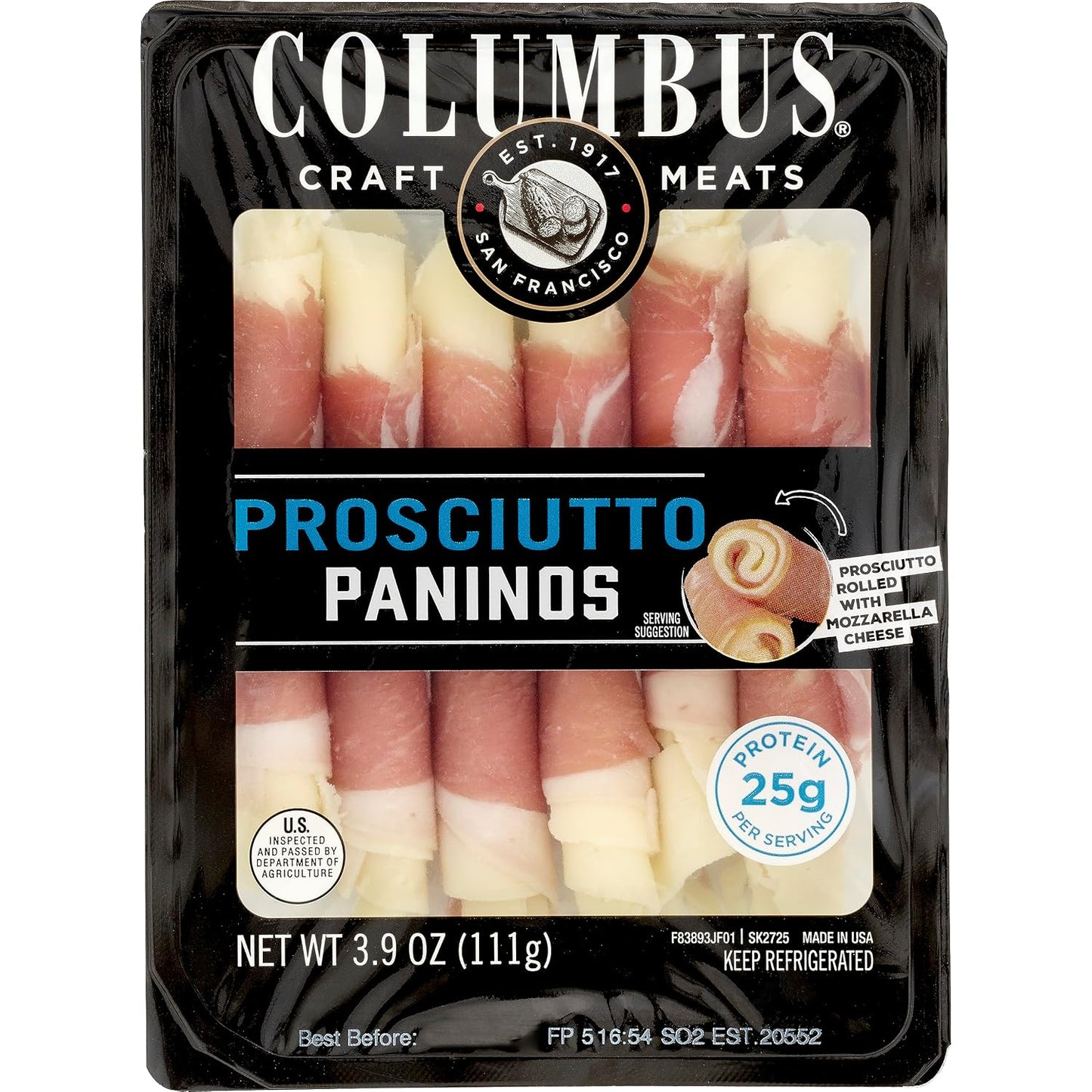 COLUMBUS Prosciutto Paninos, 3.9 Oz, Charcuterie Cheese Snack Packs