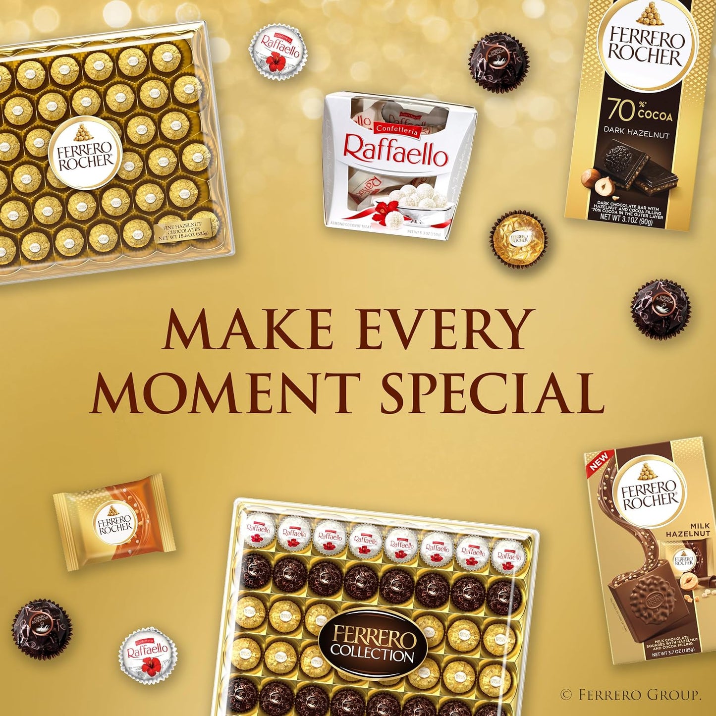 Ferrero Rocher Gourmet Hazelnut Milk Chocolate Gift Box, 24 Individually Wrapped Chocolates, 10.6 oz