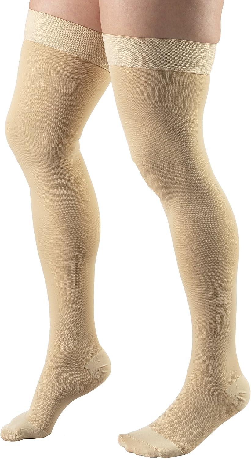 Truform 20-30 mmHg Compression Stockings, Thigh High, Beige, Large, Unisex
