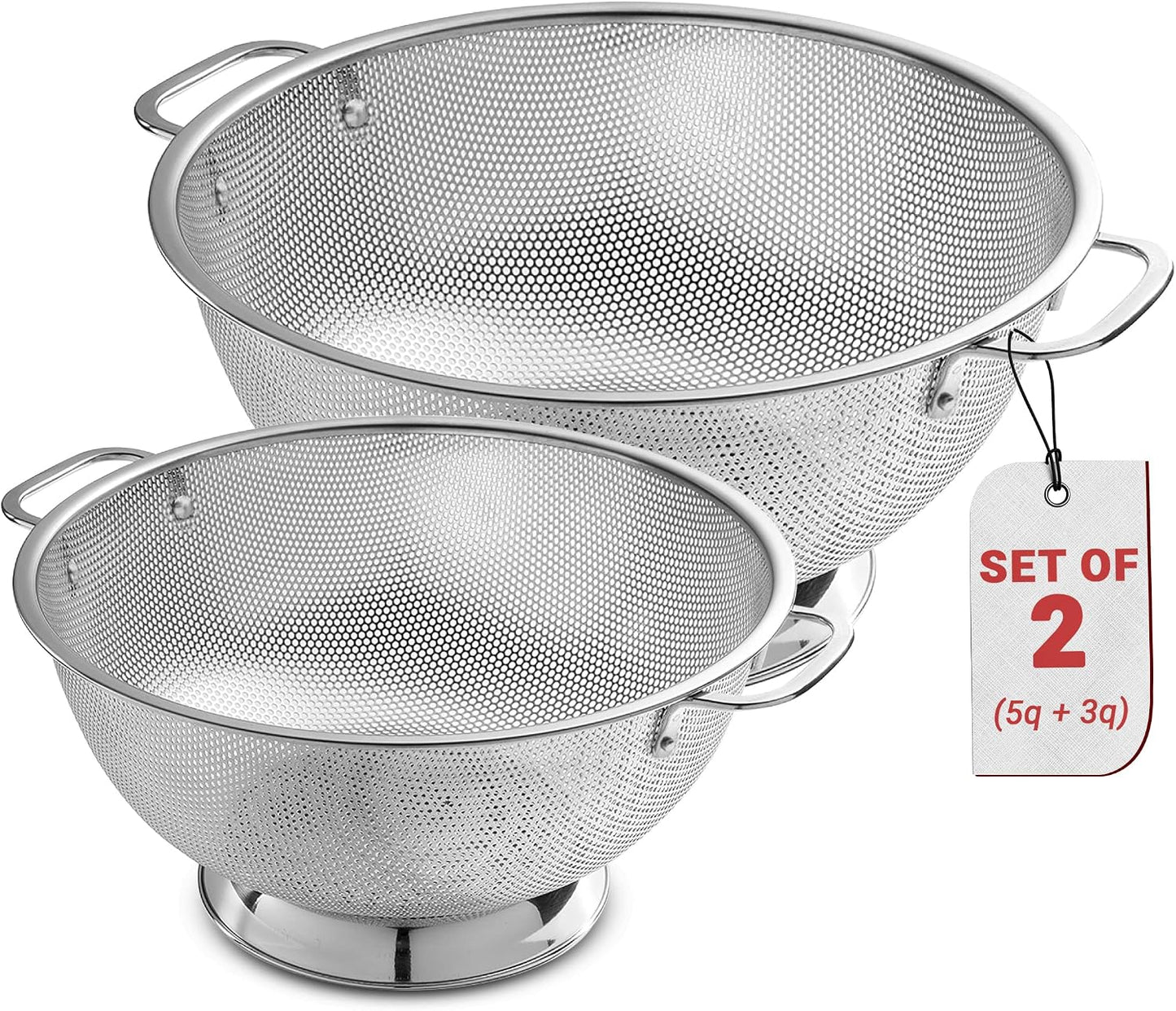 Bellemain Stainless Steel Colander for Kitchen, 5 Qt Pasta & Rice Strainer