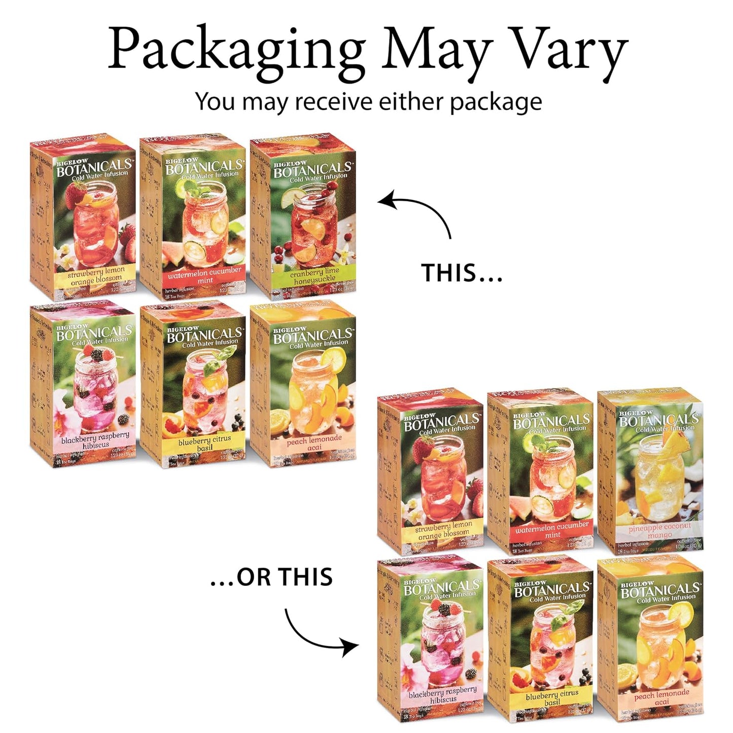 Bigelow Botanicals Cold Water Infusion Herbal Tea Variety Pack, 18 Count Box, 6 Pack