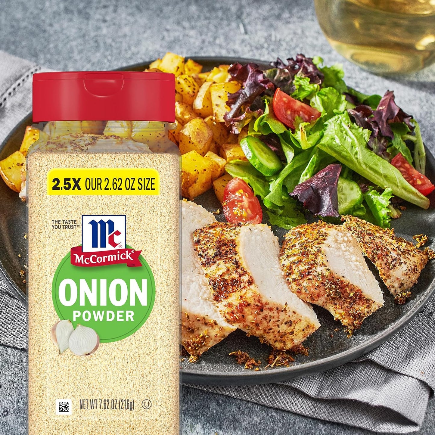 McCormick Non GMO Onion Powder, 7.62 oz, Made with Fresh Whole Onions, for Consistent Flavor in Meals & Recipes