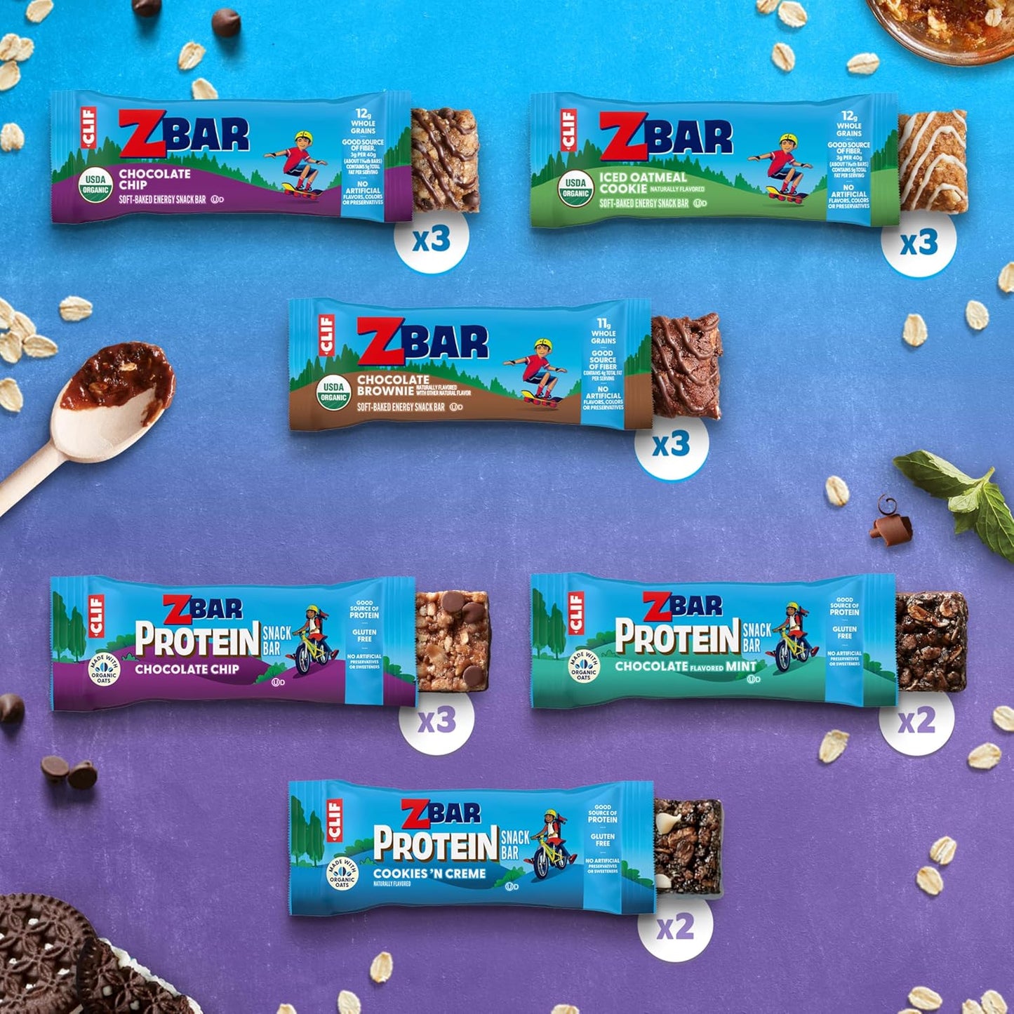 Zbar Protein Variety Pack Soft-Baked Energy Snack Bars with Organic Oats 6 Flavors Granola Bars