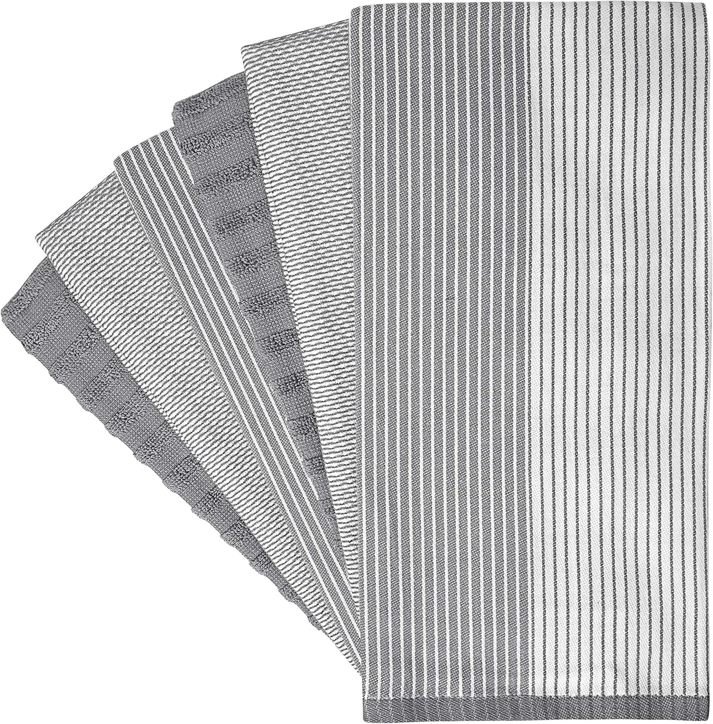 Premium Kitchen Towels (20”x 28”, 6 Pack) | Large Cotton Dish Towels | Flat & Terry Highly Absorbent Kitchen Linen Set with Hanging Loop | Gray