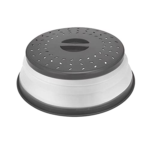 Microwave Splatter Cover Collapsible Microwave Cover for Food, Easy Grip Fruit Drainer BPA-Free Dishwasher Safe 10.5 inch,Grey