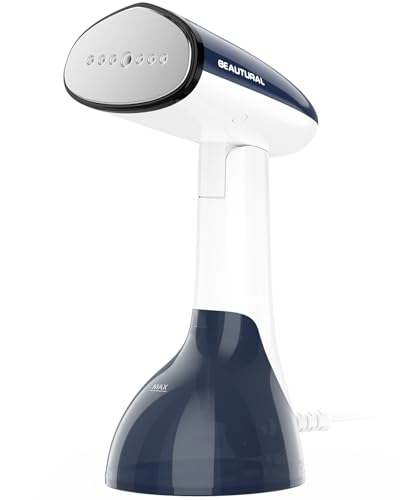 BEAUTURAL Steamer for Clothes, Portable Handheld Garment Fabric Wrinkles Remover, Aluminun Heating Plate, 35-Second Fast Heat-up, Large Detachable Water Tank (Only for 120V)