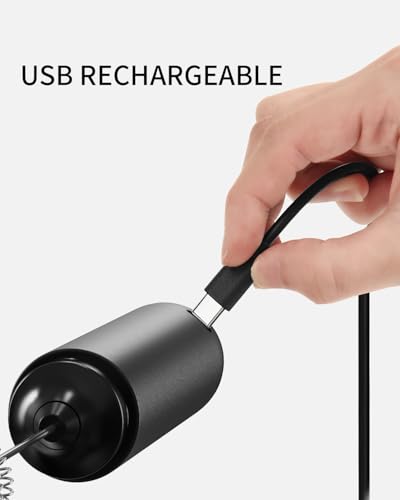 CIRCLE JOY Rechargeable Milk Frother Hanheld, Dual Coil Whisk Head Electric Coffee Frother, Portable Hand Frother Wand Drink Mixer for Matcha Lattes Cappuccino, Kitchen Gifts, Black