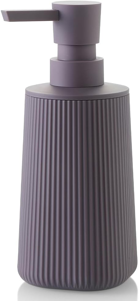 Small Soap Dispenser for Bathroom and Kitchen, Modern Farmhouse Striped Style Plastic Hand Soap Dish Soap Dispenser with Pump Matte Black