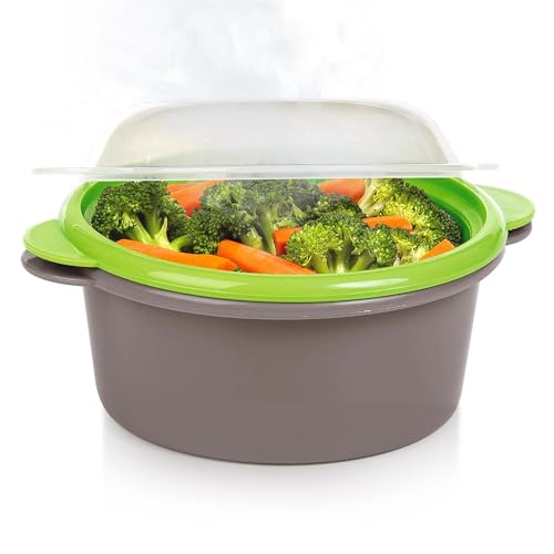 PrepSolutions Mini Microwave Steamer, Gray – Fast and Easy Vegetable & Food Steaming