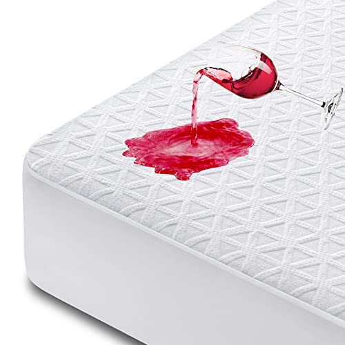 Premium Waterproof Mattress Protector Queen Size, Breathable Bed Cover 3D Air Fabric Cooling Mattress Pad Cover Smooth Soft Noiseless Washable, 8''-21'' Deep Pocket (White)