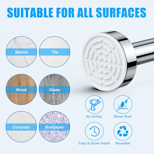 TEECK Shower Curtain Rod, 32-80 inch Adjustable Spring Tension Curtain Rod, Never Rust Anti-Slip Shower Curtain Rod for Bathroom, No Drilling, Never Collapse, Easy to Use, Silver