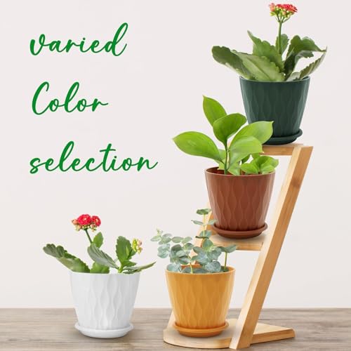 6 inch Plant Pots, 5 Pack Flower Pots Outdoor Indoor, Planters with Drainage Holes and Tray Saucers（Multicolor）