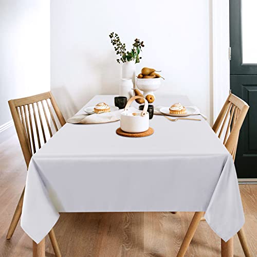 sancua 2 Pack White Tablecloth 60 x 102 Inch, Rectangle 6 Feet Table Cloth - Stain and Wrinkle Resistant Washable Polyester Table Cover for Dining Tables, Buffet Parties and Camping
