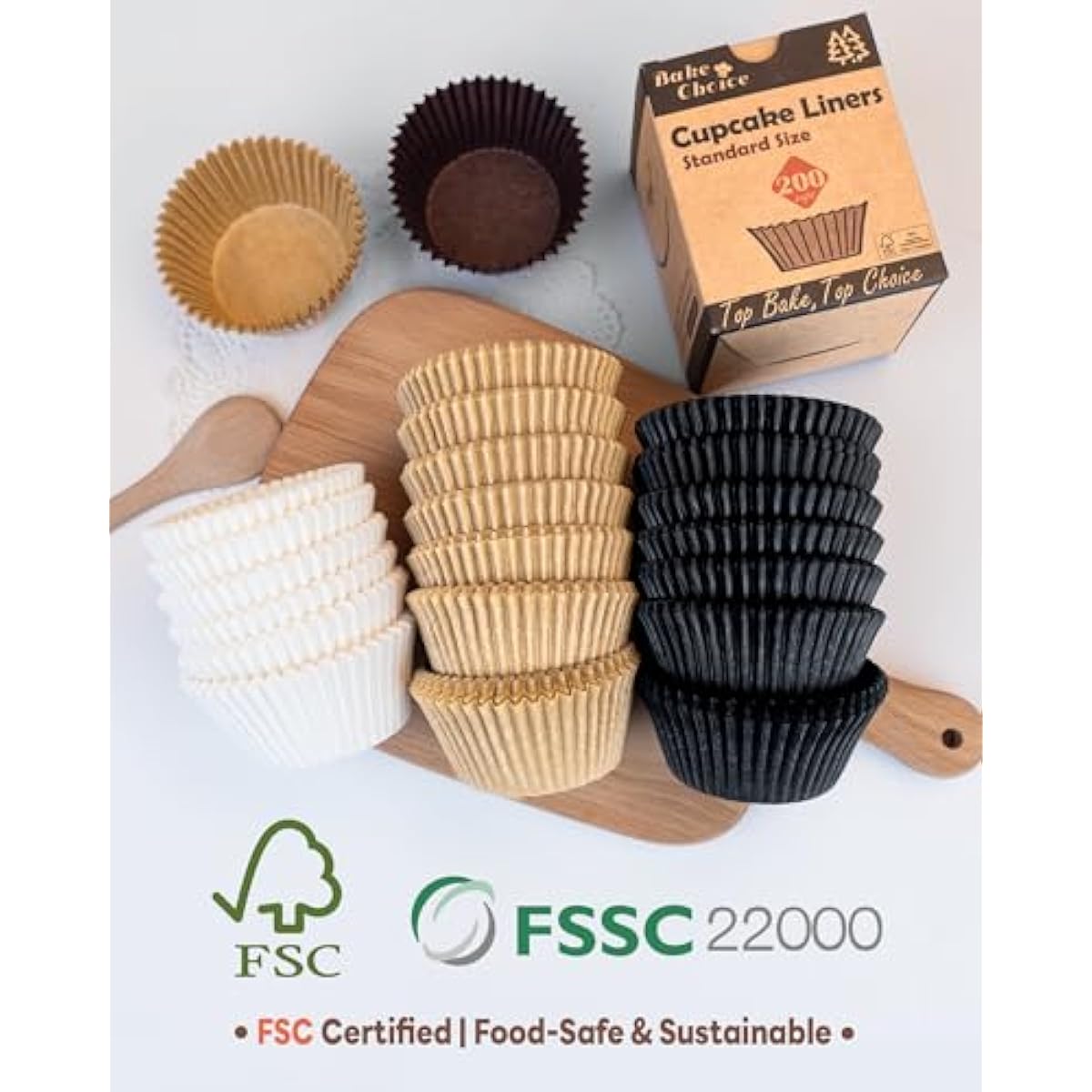 Non-stick 200pcs Standard Cupcake Liners for Baking, Natural, Food-grade Cupcake Wrapper, Greaseproof Parchment Muffin Liners