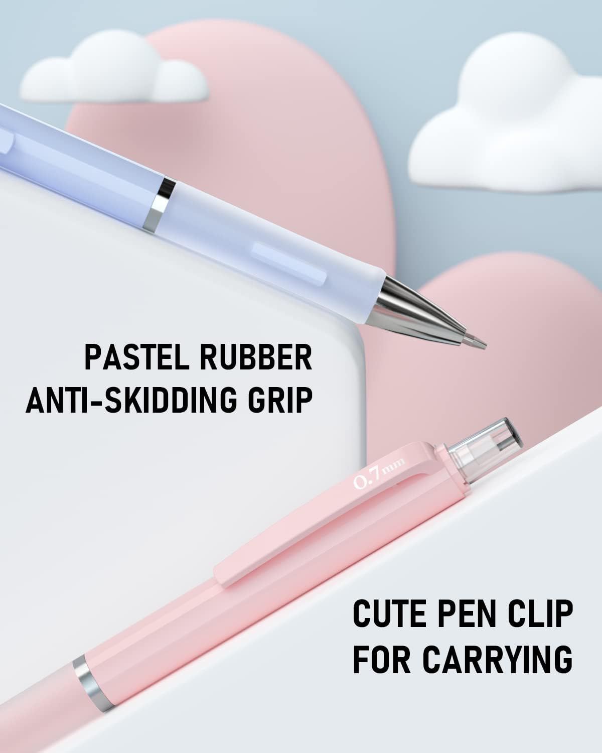 Nicpro 3PCS Cute Mechanical Pencil Set with Case, 0.7 mm Pencils with 6 Tube HB Lead Refill, 3PCS Eraser, 9PCS Eraser Refill for School Supplies Kid Student Writing, Drafting Drawing Sketching