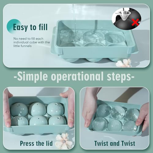 WIBIMEN Large Ice Cube Molds, Big Round Whiskey Ice Cube Trays for Freezer, Easy to Fill & Release, Whiskey Bourbon Cocktail(1.9In*6 Balls- Blue/2 Pack)