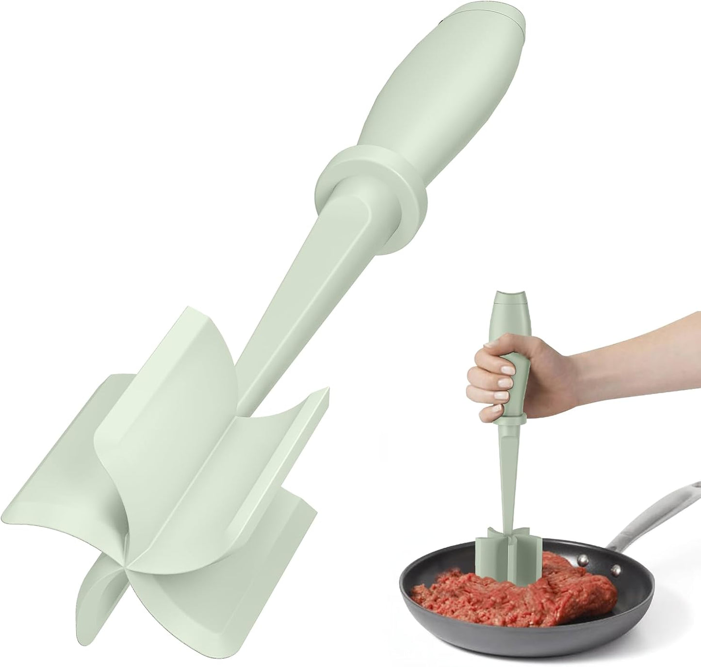 PGYARD Meat Chopper Hamburger Grinder, Kitchen Smasher for Ground Beef | Heat Resistant, 5 Blade, Burger Grinder Nylon Potato Mix Tool, Meat & Poultry Tenderizers, Dishwasher Safe, Green