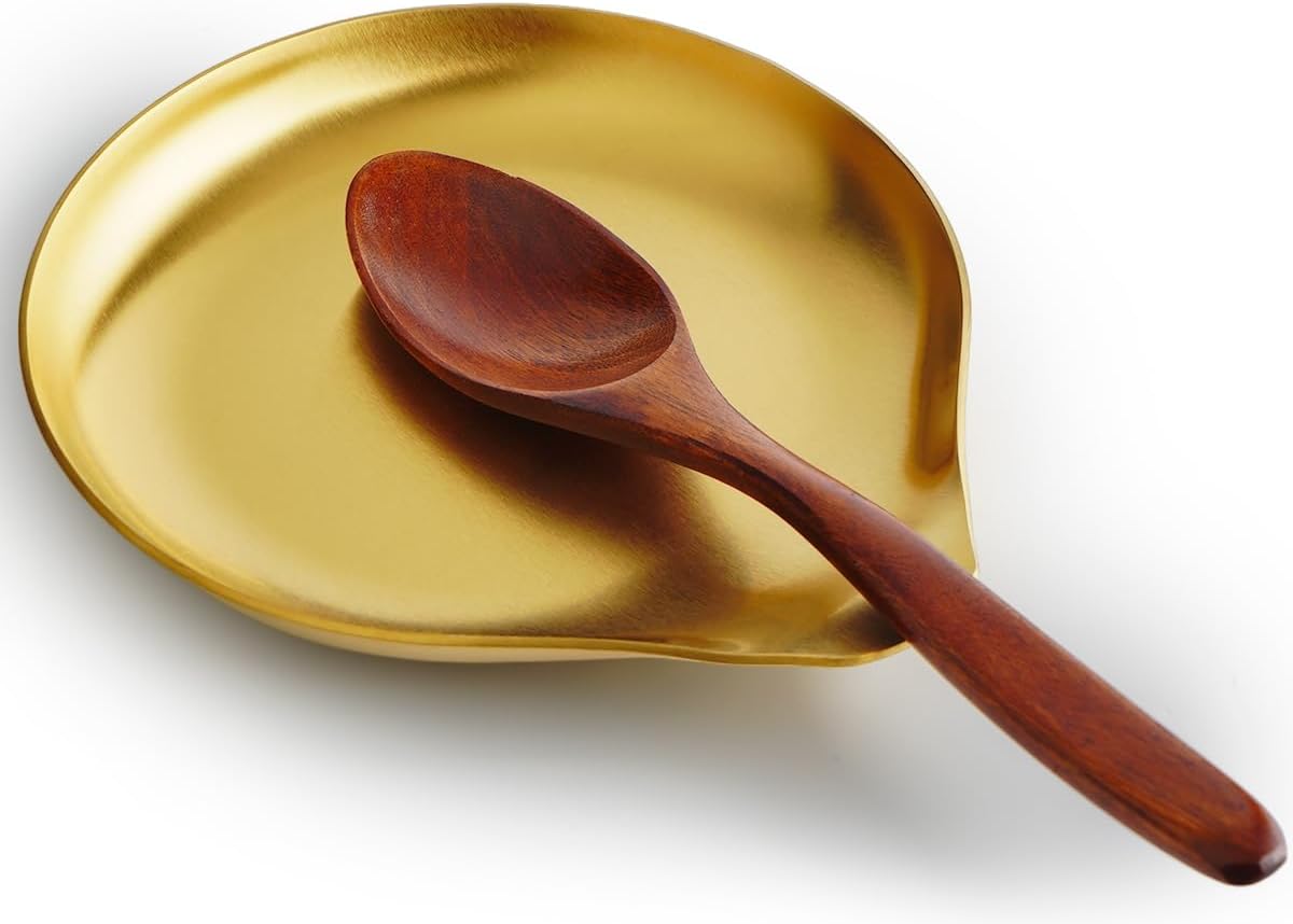 VanlonPro Stainless Steel Spoon Rest, Spatula Ladle Holder, Stainless Steel Utensil Spoon Rest Holder, Brushed Finish, Dishwasher Safe 9.8 x 3.7 Inch (Gold 1PC)