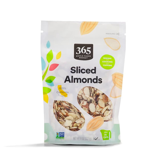 365 by Whole Foods Market, Sliced Almonds, No Sugar Added, 8 Ounce Bag for Baking and Cooking
