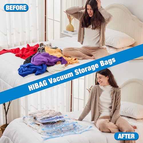 HIBAG Vacuum Storage Seal Bags, 10 Jumbo Space Saver Vacuum Sealer Bags for Clothes, Comforters, Blankets, Bedding (10J)