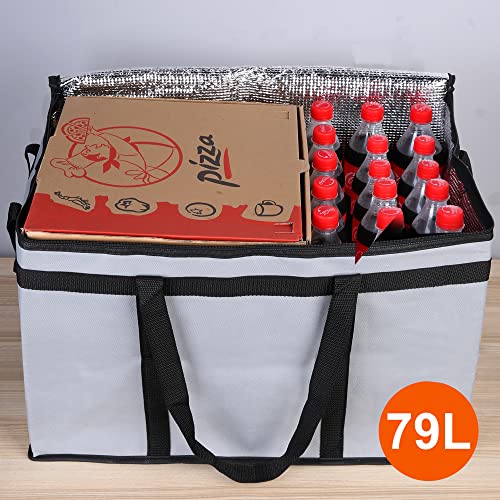 Bodaon Insulated Food Delivery Bag for Hot and Cold Meal, XXX-Large Grocery Tote Insulation Bag for Catering, Pizza Warmer, Grey, 1-Pack
