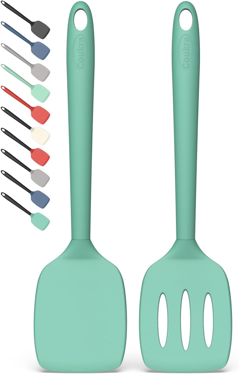 Coukre 2 Pack Silicone Spatula Set,High Heat Resistant, BPA-Free | Dishwasher Safe Kitchen Spatula for Nonstick Pans, Solid & Slotted Turners for Cooking, Sautéing, and Flipping, PureBlack