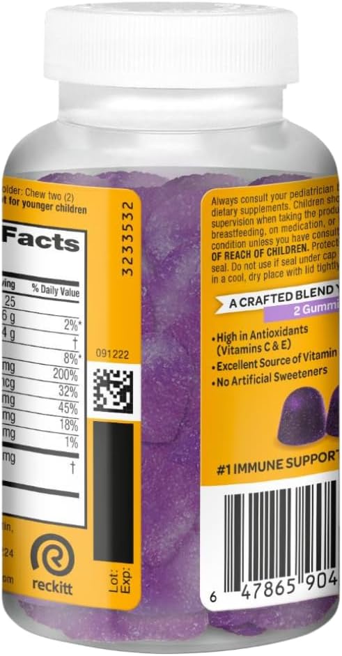 Airborne Elderberry + Zinc & Vitamin C Gummies For Adults, Immune Support Vitamin D & Zinc Gummies With Powerful Antioxidant Vitamins C D & E - 50 Gummies, Elderberry Flavor