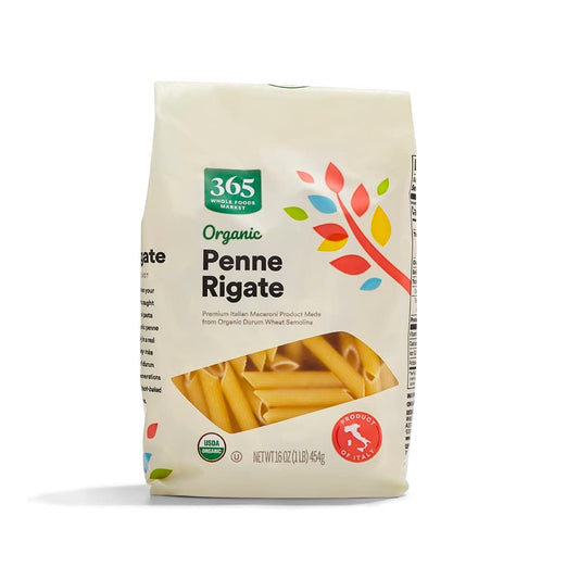 365 Organic Penne Rigate Pasta, 16 Ounces, Italian Durum Wheat Semolina, Made in Italy