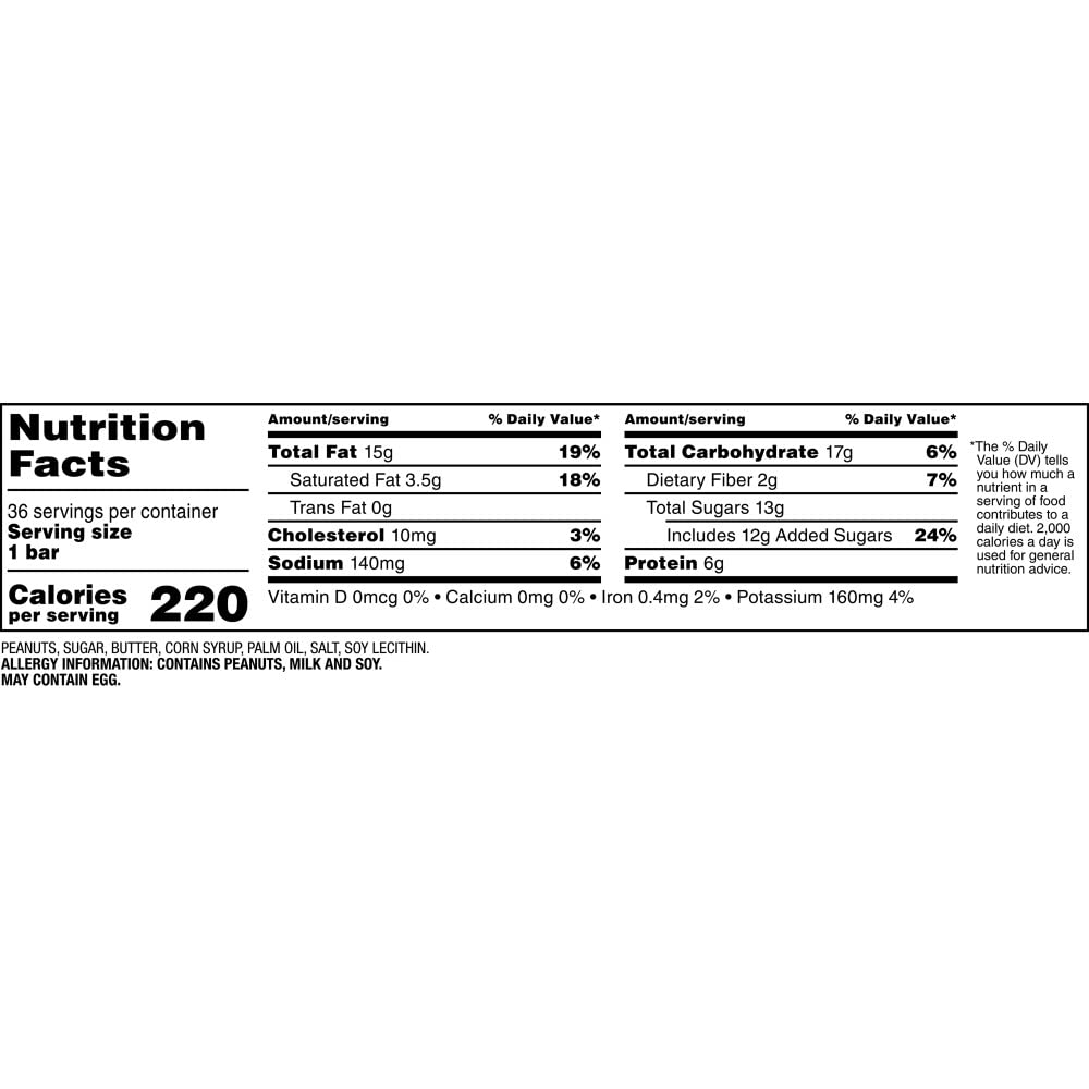 36-count peanut bars individually wrapped, gluten-free, low glycemic index