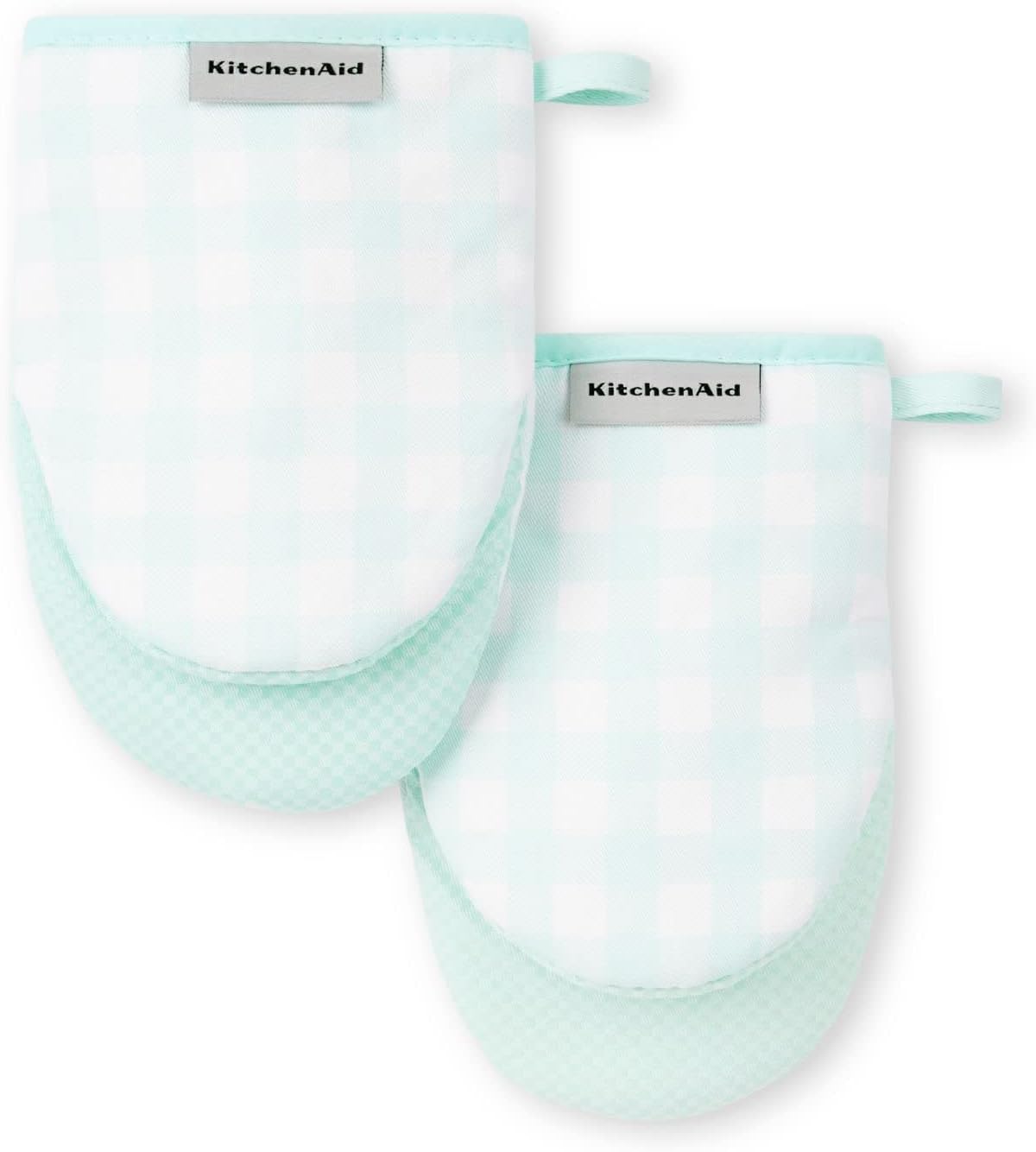 KitchenAid Gingham Mini Oven Mitt 2-Pack Set, Milkshake Tan, 5.5"x8"